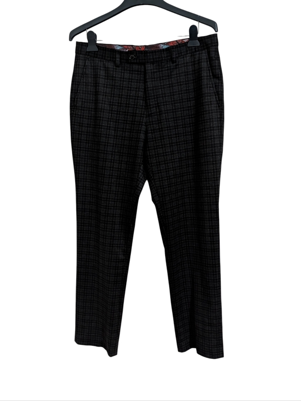 Paisley and Gray Slim Fit Plaid Dress Pants Black Men's 32 X 30